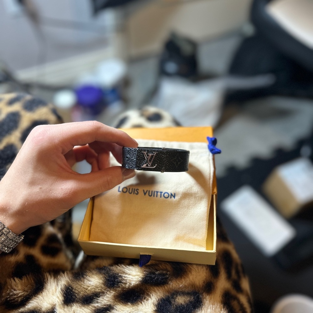 Louis Vuitton Black Leather Monogram Cuff